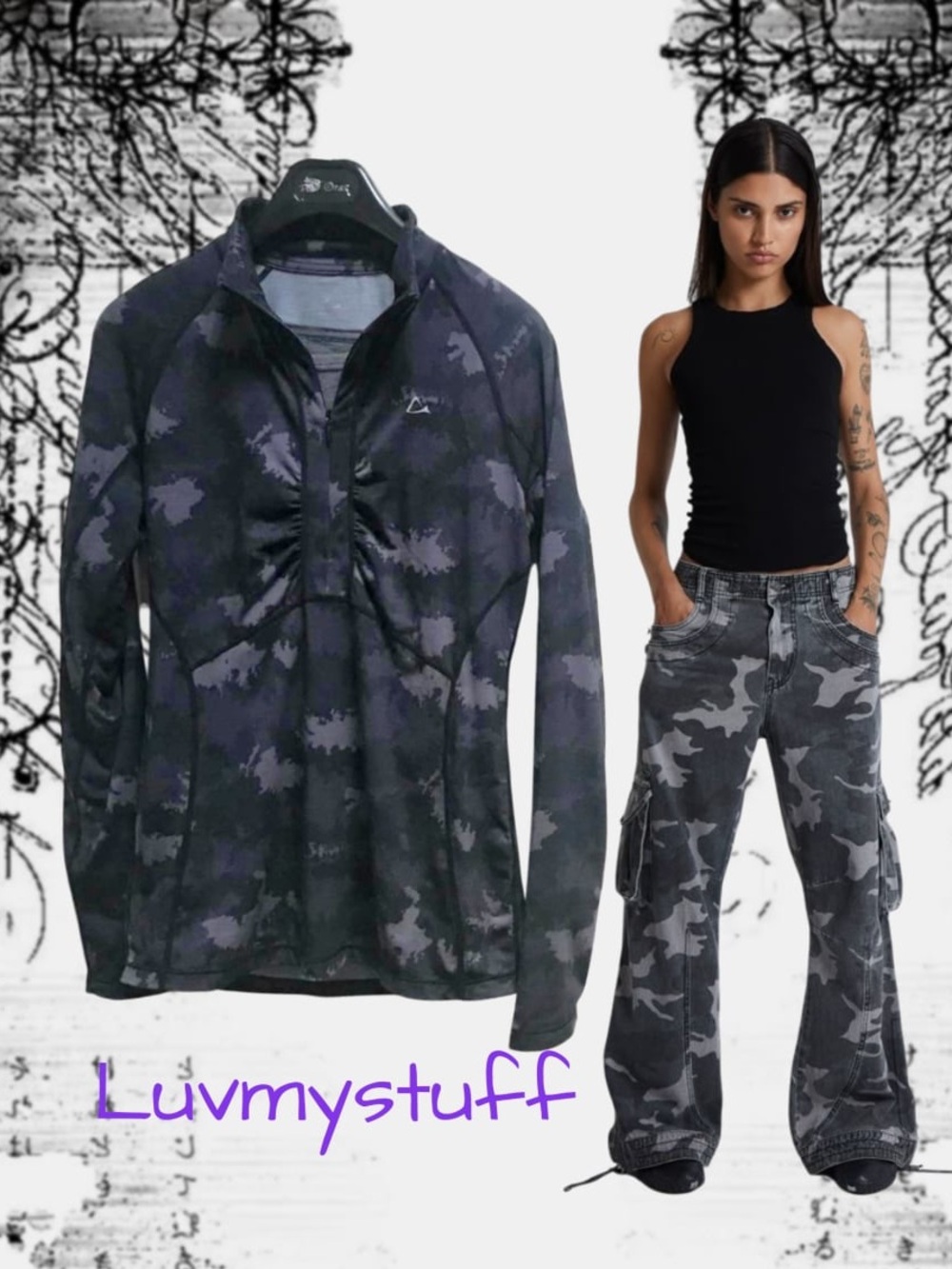 FREE with Purchase over $30 Cute Paradox Camo Rushed Half Zip Pullover Top